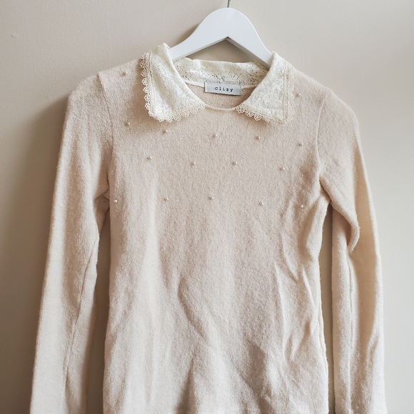 Lace collared sweater with beads details size XS - Picture 4 of 6
